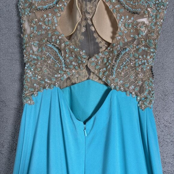 Sherri Hill Women’s‎ Size 2 Dress Illusion Bodice Nude Mesh Tulle Beaded Gown - Picture 15 of 16